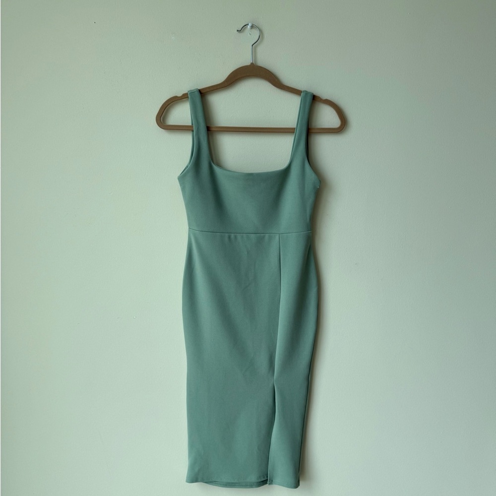 Nasty Gal Soft Green Square-Neck Midi Dress